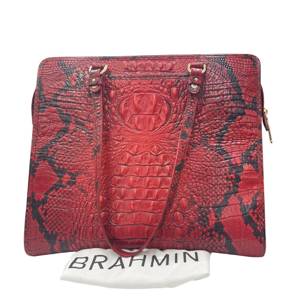 Brahmin Tia Shopper Bag Lipstick Ombre Melbourne Embossed Leather Tote Red Black - Picture 2 of 10